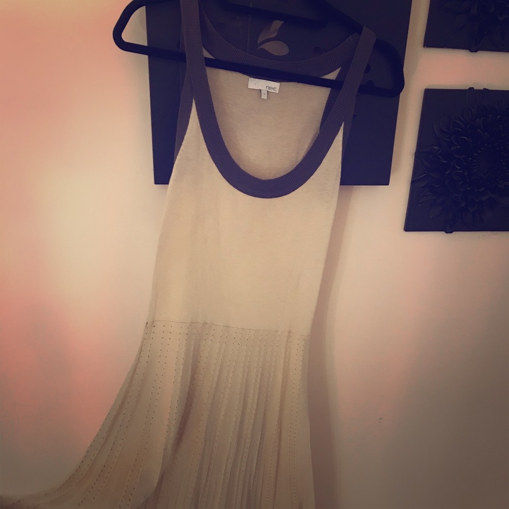 Cream Next knit dress with grey trim.